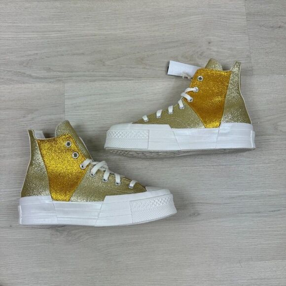 Converse Chuck 70 Plus Glitter High Top Sneaker Shoes Womens 7.5 Gold A08176C - Picture 7 of 8